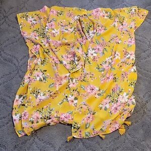 Ultra Pink Yellow Floral Swim Coverup with Pink & Green Accents